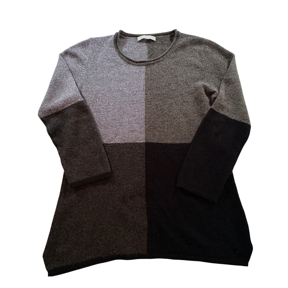 Hannah Rose Cashmere Sweater Womens Medium Colorblock Grey Black A-Line Knit Top